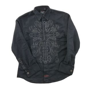 Fender Guitars Rockabilly Dress Shirt Black LS Embroidered Cross Studded Mens S